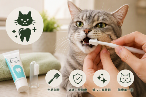 主人使用寵物牙刷為貓咪刷牙及進行日常口腔護理