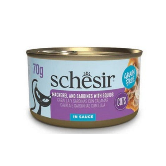 SCHESIR: 無穀汁煮鯖魚沙丁魚魷魚貓罐70g