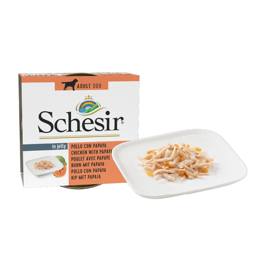 Schesir ：Wet Original 水果 - 雞肉絲木瓜狗罐頭 - 150g
