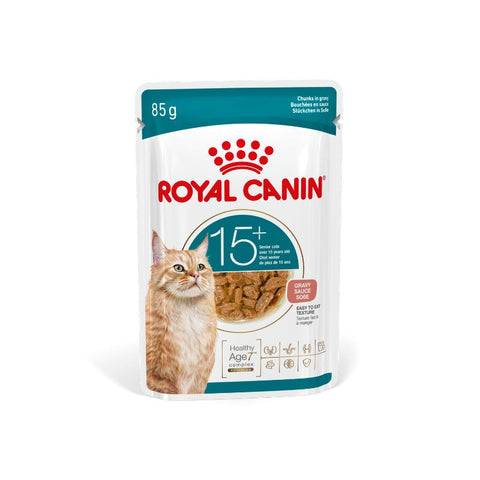 Royal Canin 法國皇家 老齡貓15歲以上肉汁濕糧 85g - 專為超級老貓設計，肉汁質地易舔食，幫助維持認知、腎臟及肌肉健康