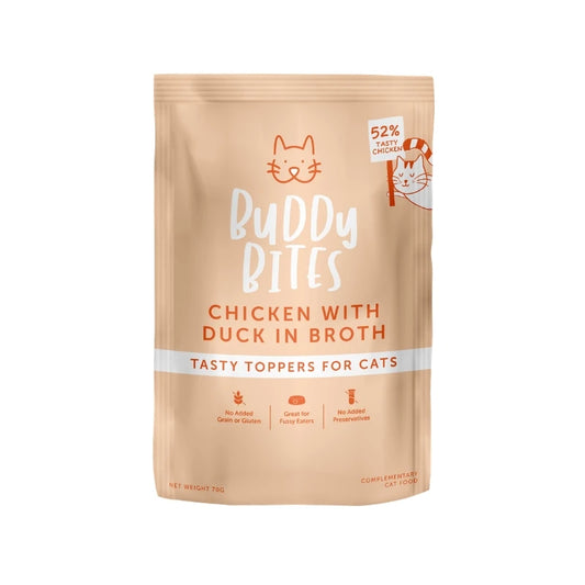 Buddy Bites：雞肉鴨肉雞高湯貓湯包-70g