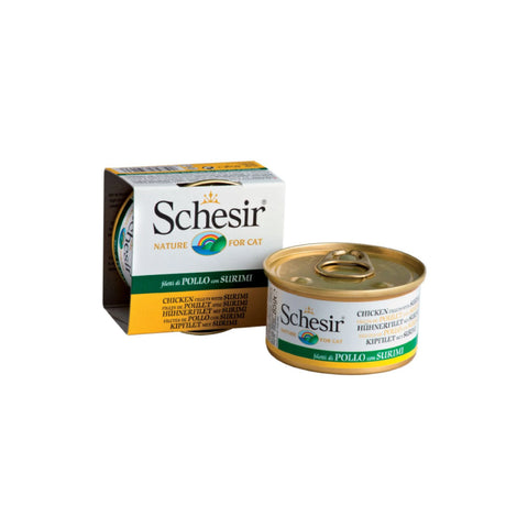 Schesir - All Natural Shredded Chicken  Crab Meat  Rice  Canned Cat Food